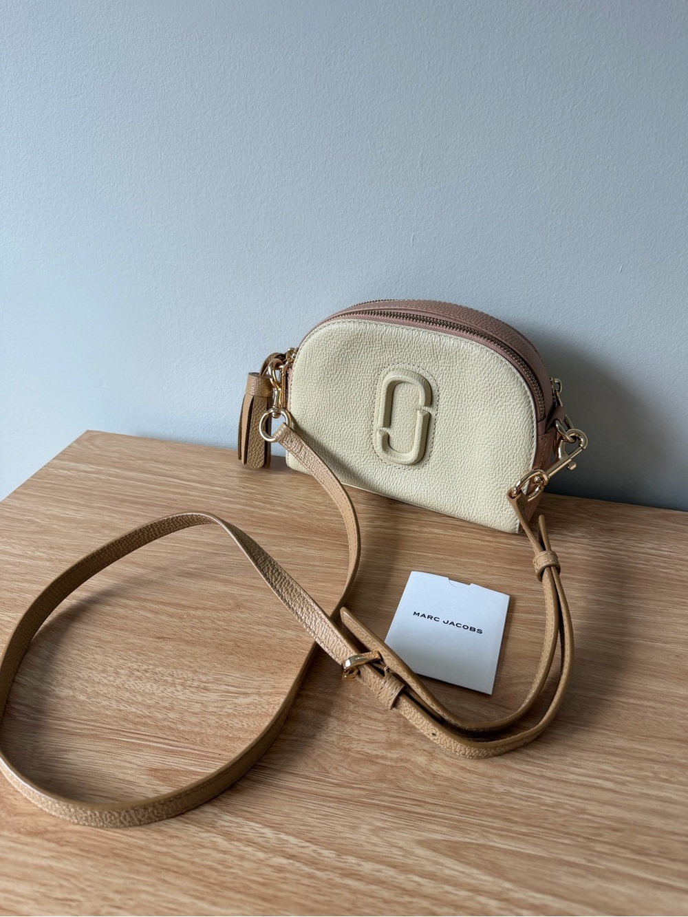 Marc Jacobs Cream and Tan Pebbled Leather Crossbody Camera Bag